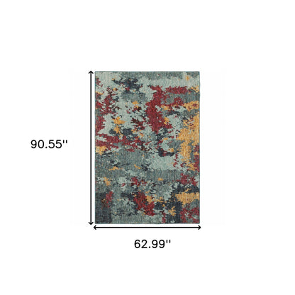 5' X 7' Blue And Red Abstract Power Loom Stain Resistant Area Rug