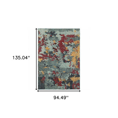 8' X 10' Blue And Red Abstract Power Loom Stain Resistant Area Rug
