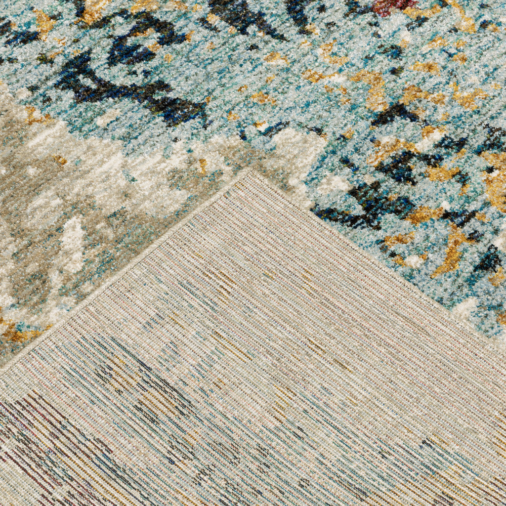 2' X 8' Beige And Blue Abstract Power Loom Stain Resistant Runner Rug
