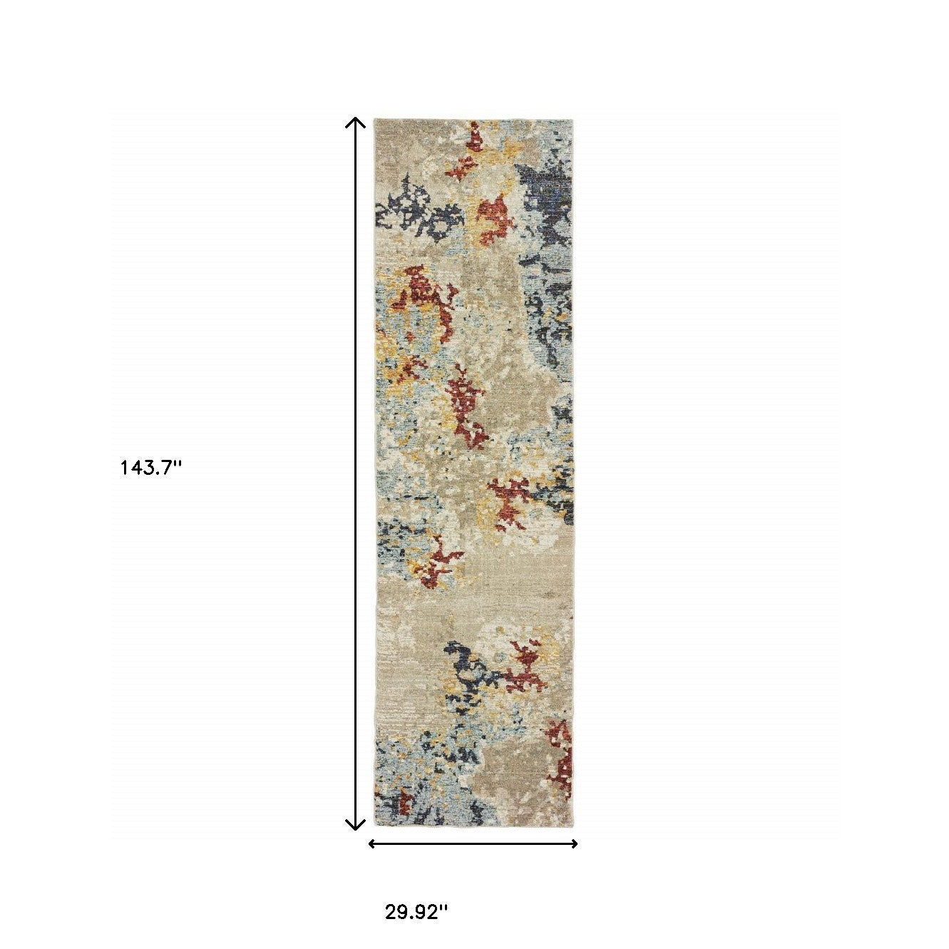 2' X 10' Beige And Blue Abstract Power Loom Stain Resistant Runner Rug