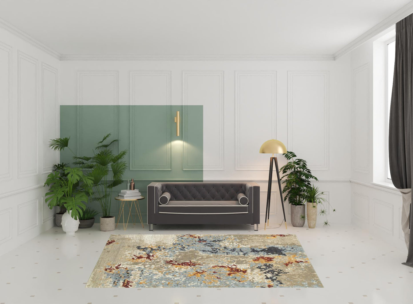 6' X 9' Beige And Blue Abstract Power Loom Stain Resistant Area Rug