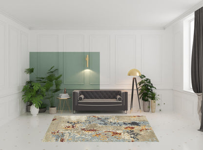 6' X 9' Beige And Blue Abstract Power Loom Stain Resistant Area Rug