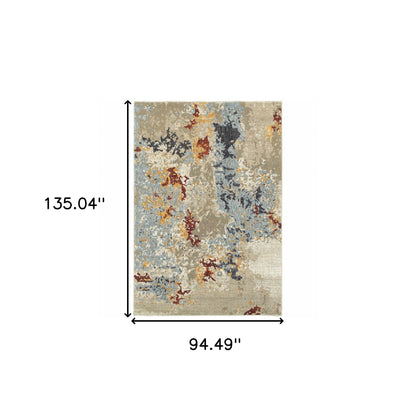 8' X 10' Beige And Blue Abstract Power Loom Stain Resistant Area Rug