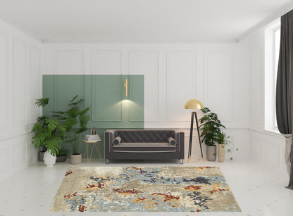 8' X 10' Beige And Blue Abstract Power Loom Stain Resistant Area Rug
