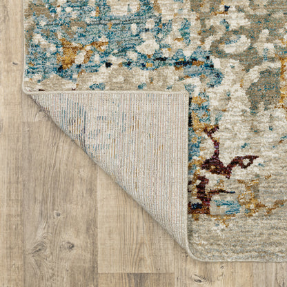 8' X 10' Beige And Blue Abstract Power Loom Stain Resistant Area Rug