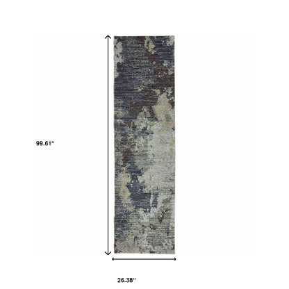 2' X 8' Navy And Blue Abstract Power Loom Stain Resistant Runner Rug