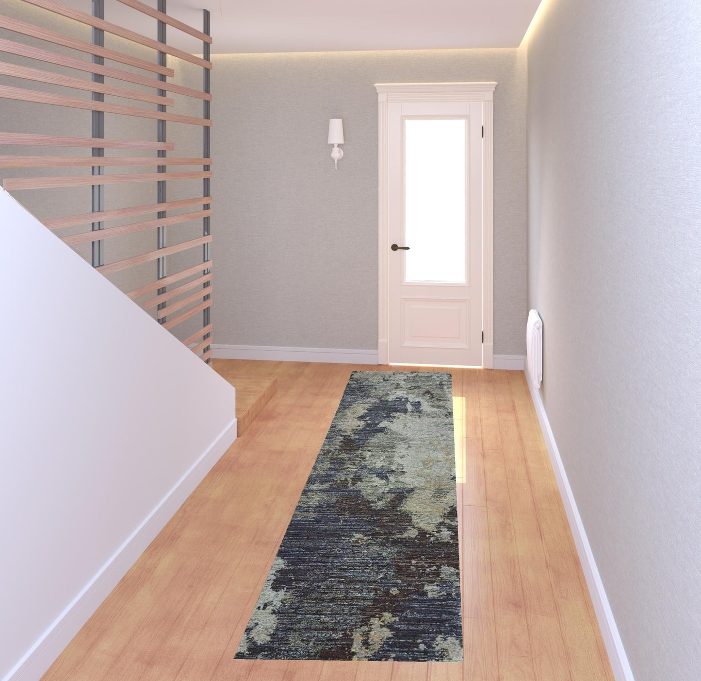 2' X 8' Navy And Blue Abstract Power Loom Stain Resistant Runner Rug