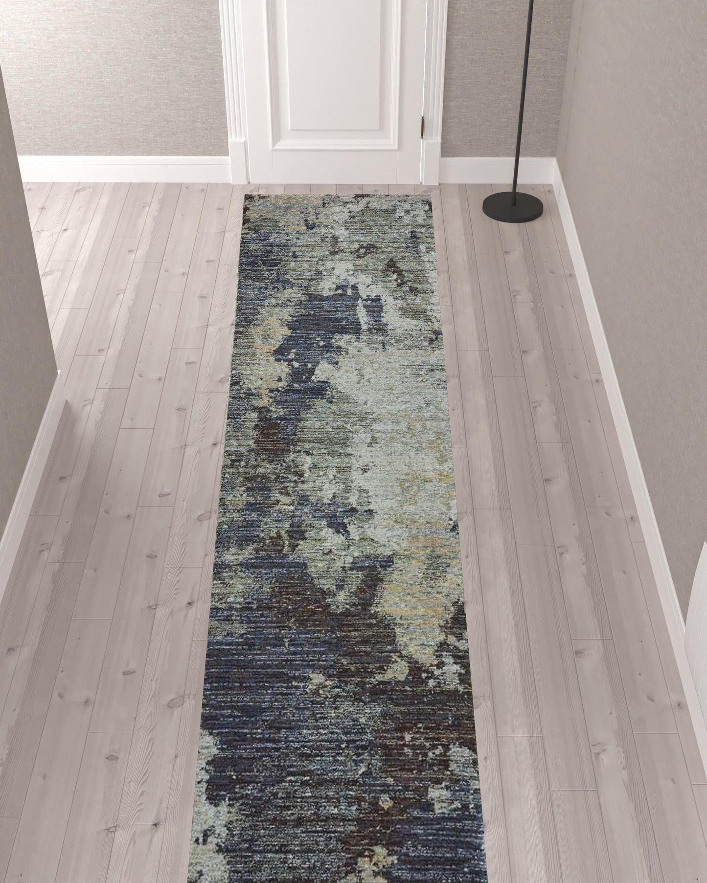 2' X 10' Navy And Blue Abstract Power Loom Stain Resistant Runner Rug
