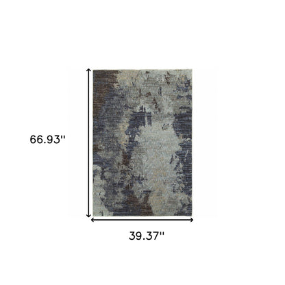 3' X 5' Navy And Blue Abstract Power Loom Stain Resistant Area Rug