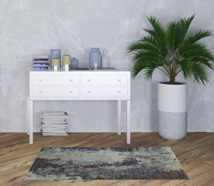 3' X 5' Navy And Blue Abstract Power Loom Stain Resistant Area Rug