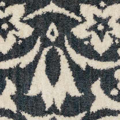 2' X 8' Blue And Ivory Floral Power Loom Stain Resistant Runner Rug