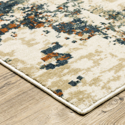 2' X 8' Blue Sage And Orange Abstract Power Loom Stain Resistant Runner Rug