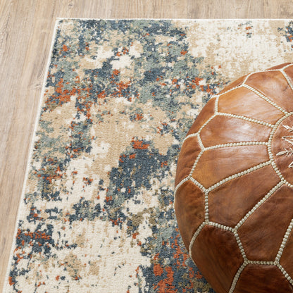 2' X 8' Blue Sage And Orange Abstract Power Loom Stain Resistant Runner Rug