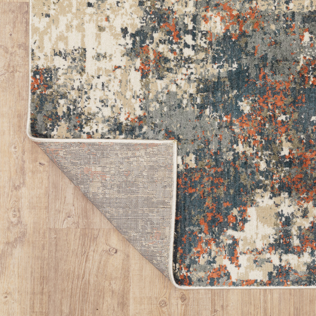 2' X 8' Blue Sage And Orange Abstract Power Loom Stain Resistant Runner Rug