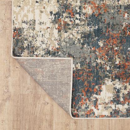 2' X 8' Blue Sage And Orange Abstract Power Loom Stain Resistant Runner Rug