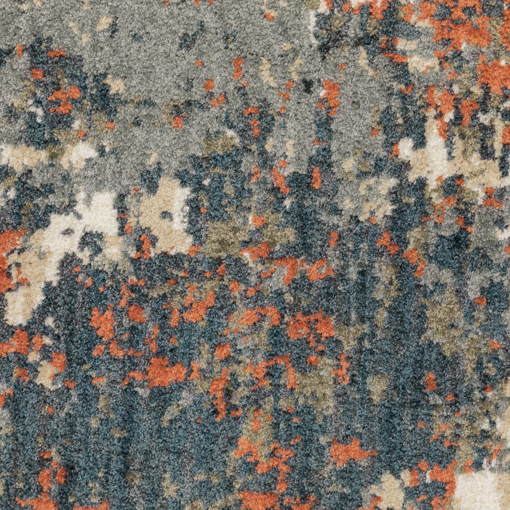2' X 8' Blue Sage And Orange Abstract Power Loom Stain Resistant Runner Rug