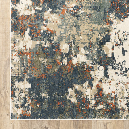 2' X 8' Blue Sage And Orange Abstract Power Loom Stain Resistant Runner Rug