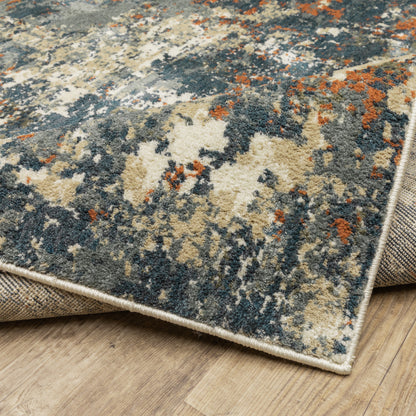 2' X 8' Blue Sage And Orange Abstract Power Loom Stain Resistant Runner Rug