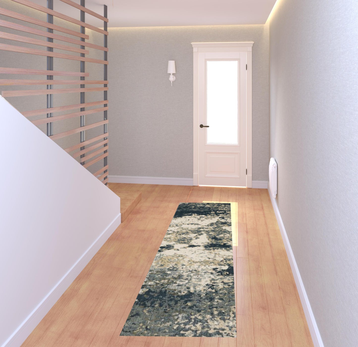 2' X 8' Beige Blue And Sage Abstract Power Loom Stain Resistant Runner Rug