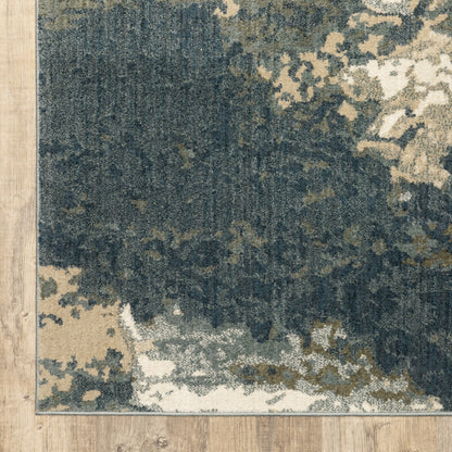 2' X 8' Beige Blue And Sage Abstract Power Loom Stain Resistant Runner Rug