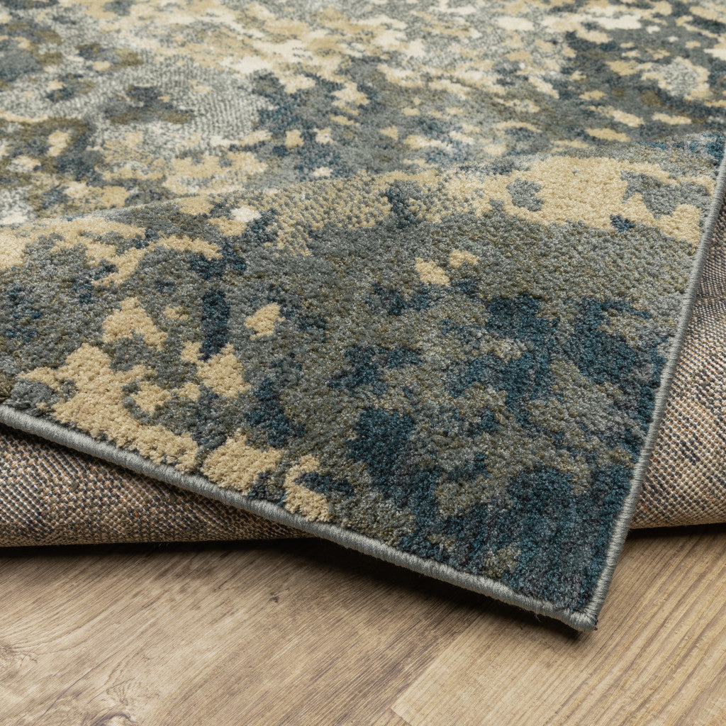 2' X 8' Beige Blue And Sage Abstract Power Loom Stain Resistant Runner Rug