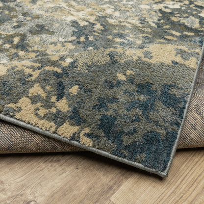 2' X 8' Beige Blue And Sage Abstract Power Loom Stain Resistant Runner Rug