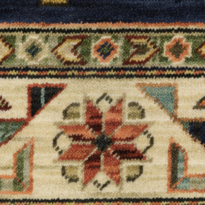 12' Blue and Orange Oriental Power Loom Runner Rug