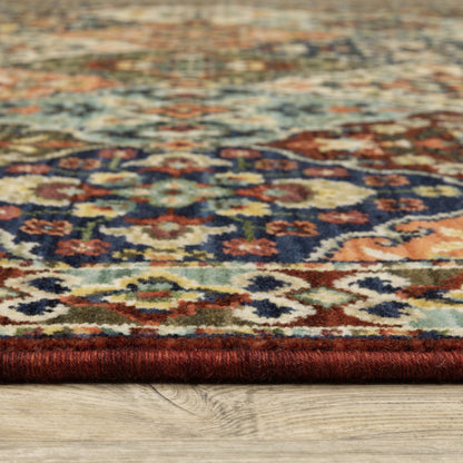 2' X 10' Red And Ivory Oriental Power Loom Runner Rug With Fringe