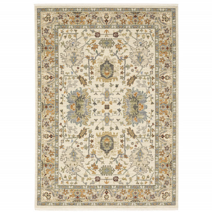 2' X 10' Gray And Ivory Oriental Power Loom Runner Rug With Fringe