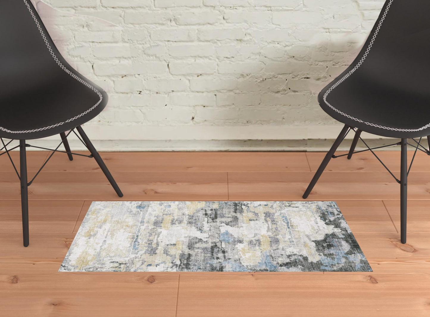 2' X 3' Gray And Ivory Abstract Printed Stain Resistant Non Skid Area Rug