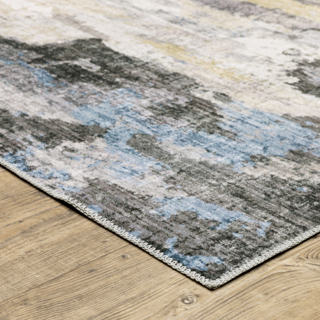 2' X 3' Gray And Ivory Abstract Printed Stain Resistant Non Skid Area Rug