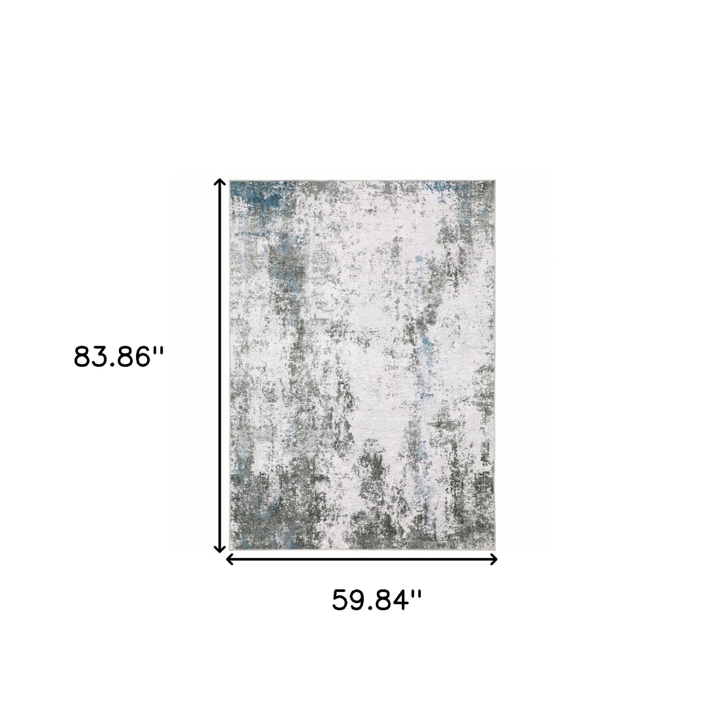 5' X 7' Silver Grey Charcoal And Light Blue Abstract Printed Stain Resistant Non Skid Area Rug