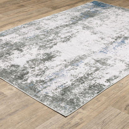 5' X 7' Silver Grey Charcoal And Light Blue Abstract Printed Stain Resistant Non Skid Area Rug