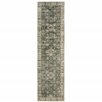 2' X 8' Blue And Beige Oriental Printed Stain Resistant Non Skid Runner Rug