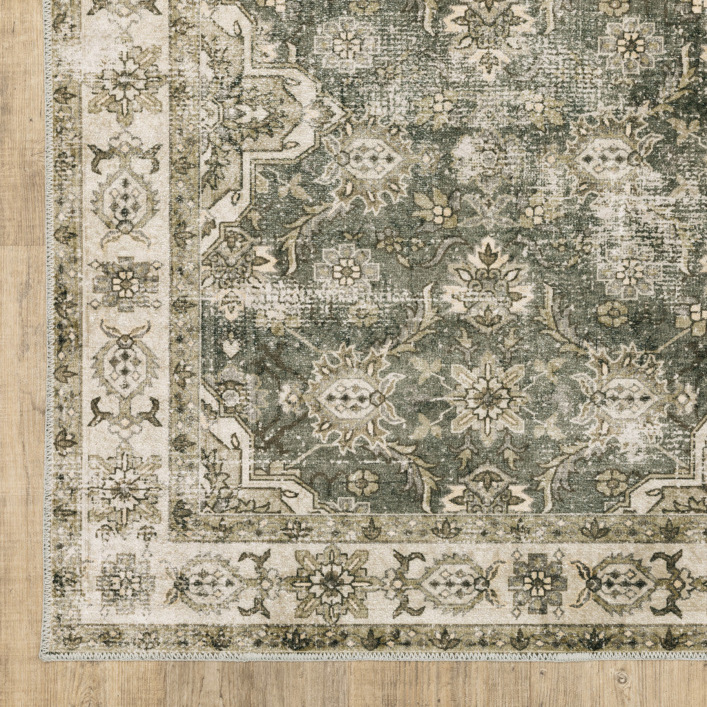 2' X 8' Blue And Beige Oriental Printed Stain Resistant Non Skid Runner Rug