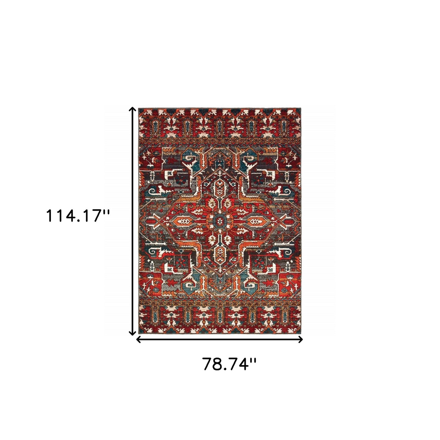 6' X 9' Red Orange Blue And Grey Southwestern Power Loom Stain Resistant Area Rug
