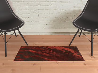 2' X 3' Red And Grey Abstract Power Loom Stain Resistant Area Rug