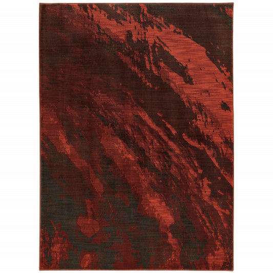 5' X 8' Red And Grey Abstract Power Loom Stain Resistant Area Rug