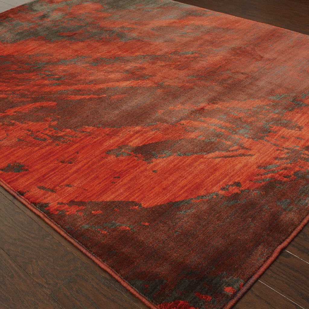 5' X 8' Red And Grey Abstract Power Loom Stain Resistant Area Rug