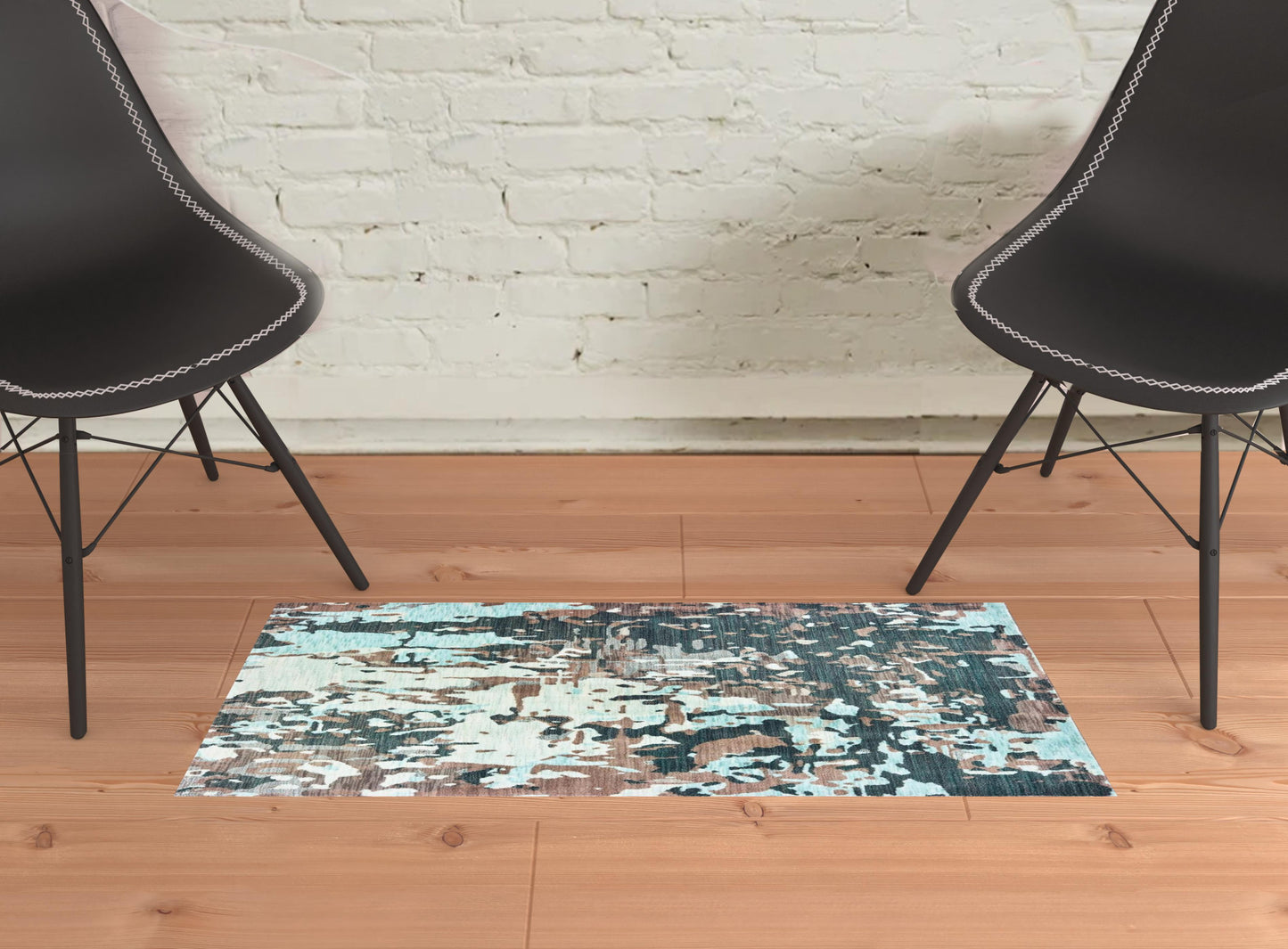 2' X 3' Grey And Blue Abstract Power Loom Stain Resistant Area Rug