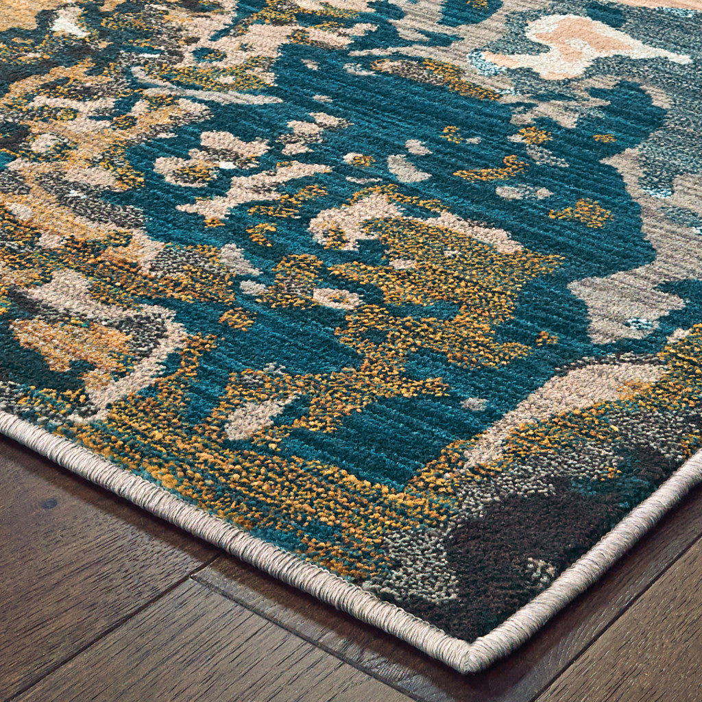 4' X 6' Blue Gold And Grey Abstract Power Loom Stain Resistant Area Rug