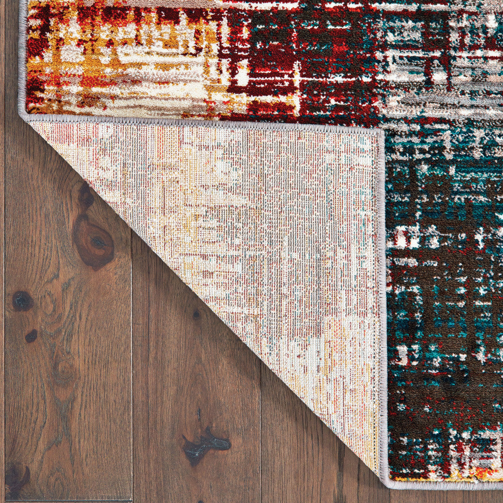 4' X 6' Blue Gold Red And Grey Abstract Power Loom Stain Resistant Area Rug
