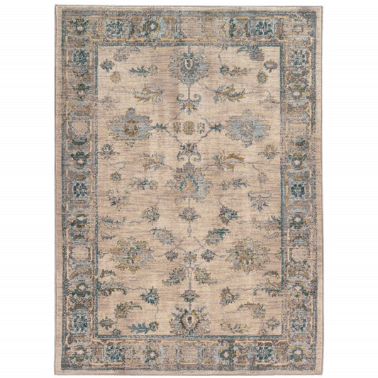 4' X 6' Ivory Blue Gold And Grey Oriental Power Loom Stain Resistant Area Rug