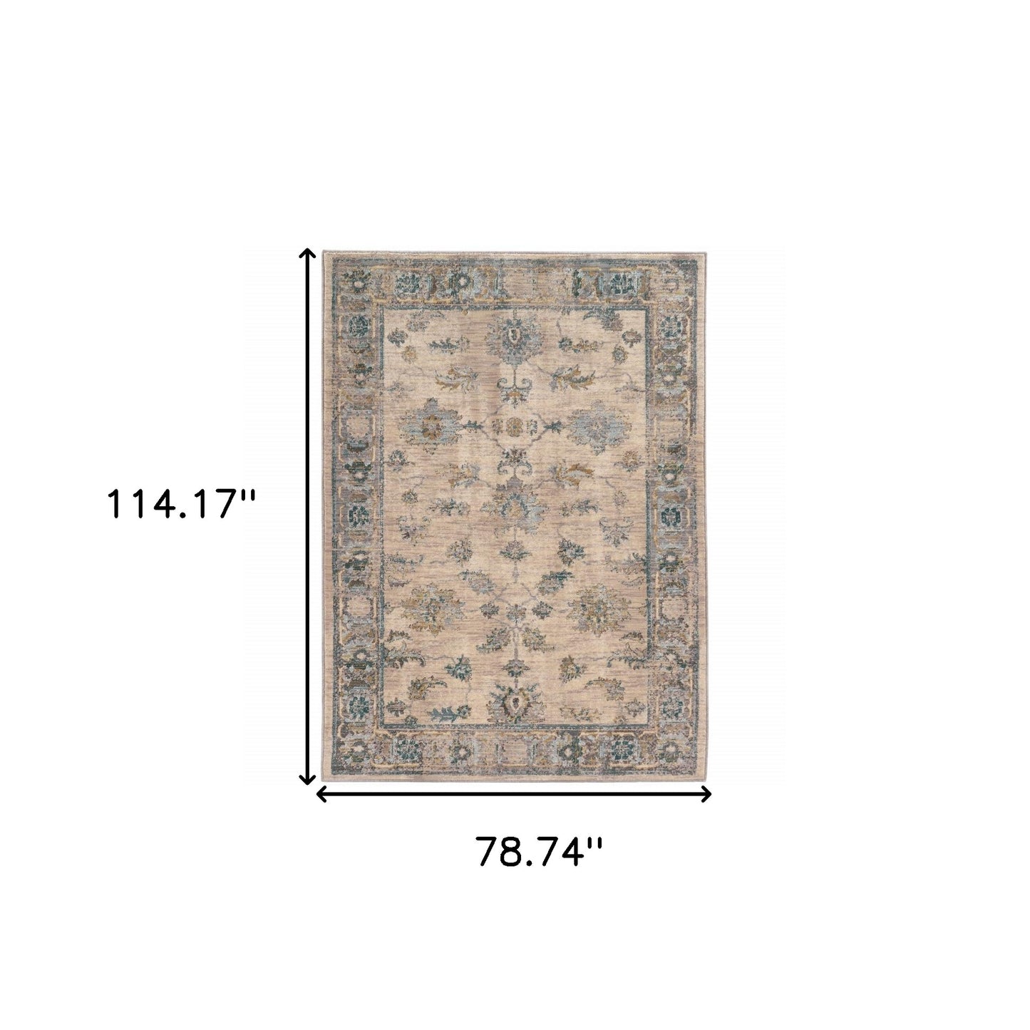 6' X 9' Ivory Blue Gold And Grey Oriental Power Loom Stain Resistant Area Rug