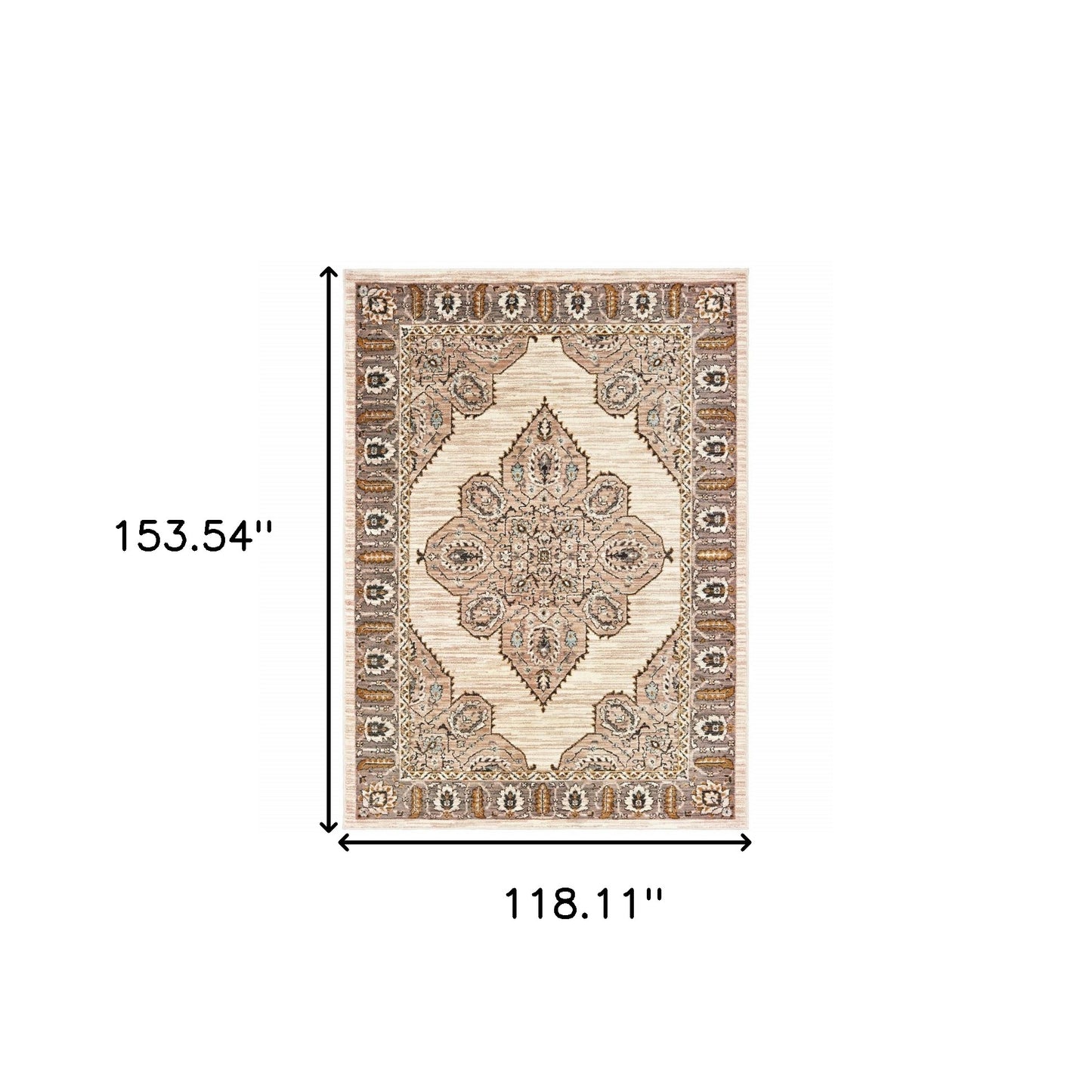 10' X 13' Ivory Gold Grey And Blue Oriental Power Loom Stain Resistant Area Rug