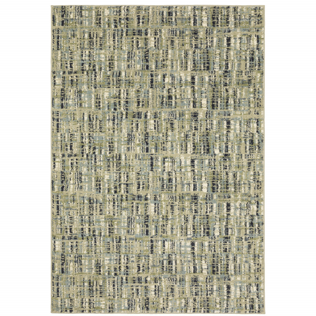 2' X 3' Green Blue Ivory Beige And Light Blue Abstract Power Loom Stain Resistant Area Rug