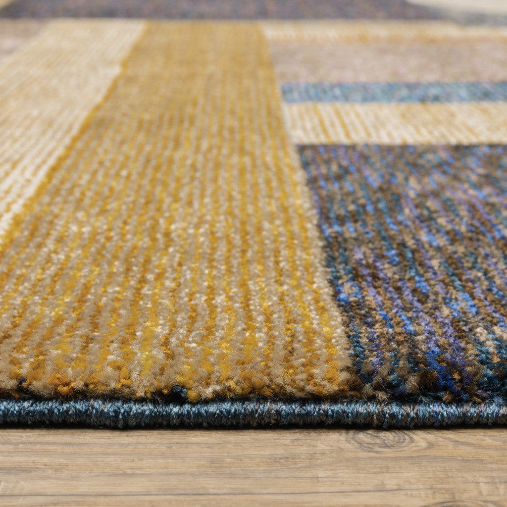 10' X 13' Gold Blue Beige Purple And Teal Geometric Power Loom Stain Resistant Area Rug