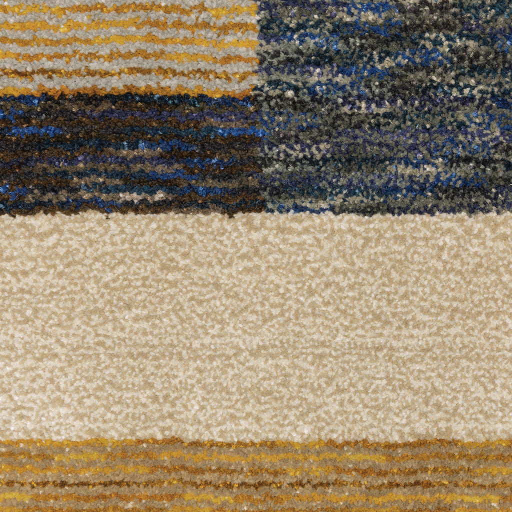 10' X 13' Gold Blue Beige Purple And Teal Geometric Power Loom Stain Resistant Area Rug