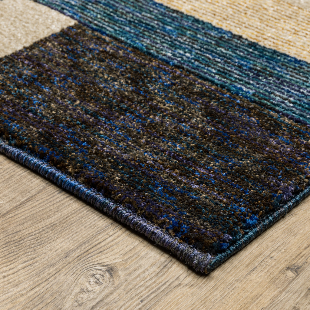 3' X 5' Gold Blue Beige Purple And Teal Geometric Power Loom Stain Resistant Area Rug