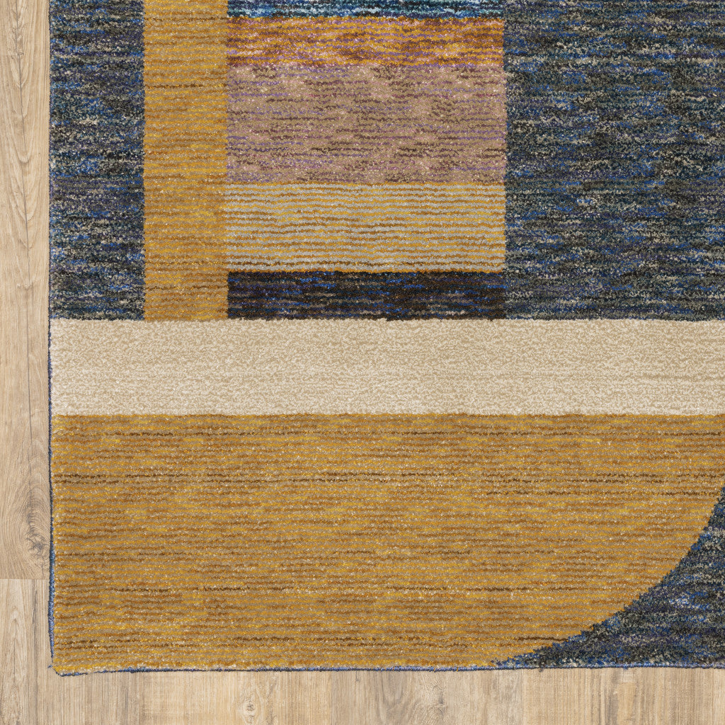 3' X 5' Gold Blue Beige Purple And Teal Geometric Power Loom Stain Resistant Area Rug